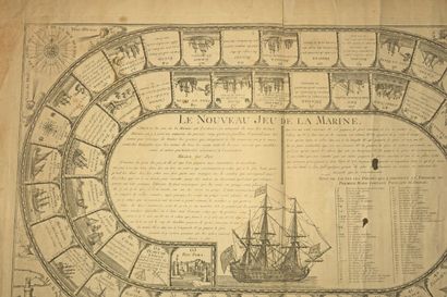 null OLD GOOSE GAME - "The New Navy Game". 18th century. Engraving. Layered paper....