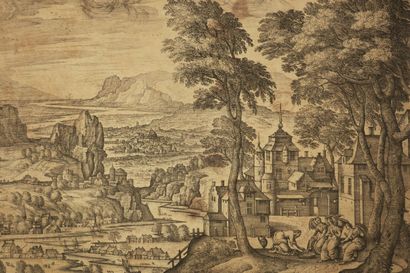 null BORCHT Pieter van der (1545 - 1608) - "Paysage fantastique avec Abraham lavant...