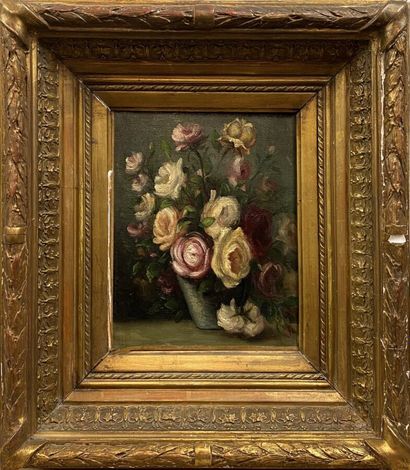 null French school of the XIXth Century : " Still life with flowers ". Two oil on...
