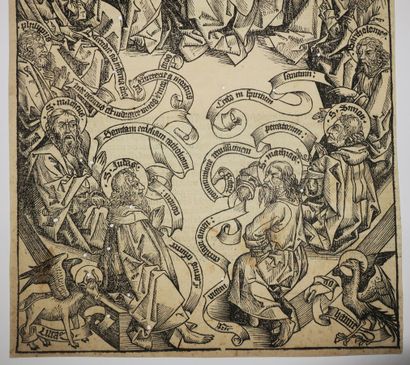 null ECOLE DU NORD - "Le Christ et les douze Apôtres". c.1493. Bois gravé. Papier...