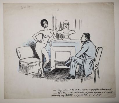 null DESSIN de Fernand FAU (actif à Paris vers 1900) - "-Allons, charmante étoile,...