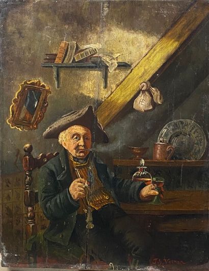 null VETTER Jean Hégésippe Paris 1820 - 1900. Portrait d'homme au verre de vin et...