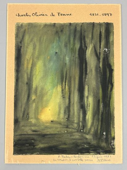 null LOT of 3 LANDSCAPE DRAWINGS of which one signed G. de LAUNAY (watercolor) and...