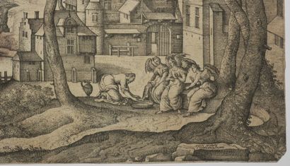 null BORCHT Pieter van der (1545 - 1608) - "Paysage fantastique avec Abraham lavant...