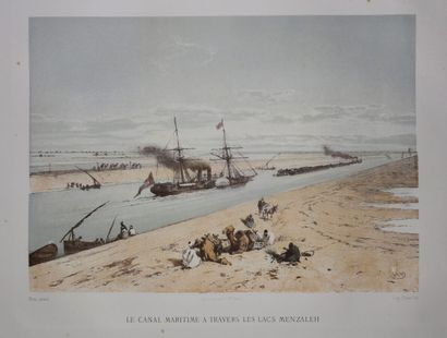 null EGYPTE - "Le Canal maritime à travers les LACS MENZALEH". 19ème. Lithographie...