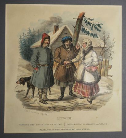 null LITUANIE - "LITWINI - Paysans des environs de WILNO". c.1830. Lithographie de...