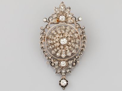 Pendant brooch in 750°/°°(18K) gold and silver,...