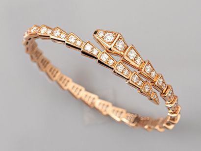 null BULGARI, important bracelet Serpenti Viper en or rose 750°/°°(18K), serti de...