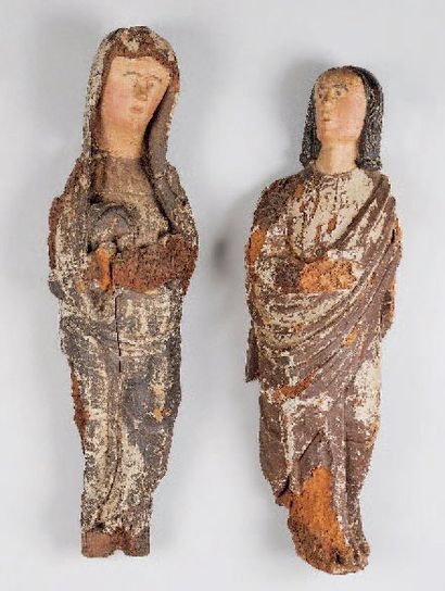 null SAINTE FEMME & SAINT PERSONNAGE en bois sculpté, travail XVII-XVIIIème Siècle....