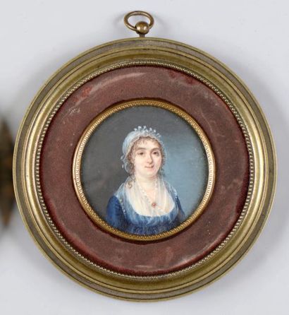 JOHANN-JULIUS HEINSIUS (1740-1812) Portrait de jeune femme en robe et bleue et caraco...