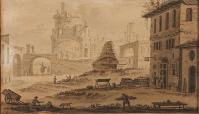 RADEMAKER Abraham Lisse 1675 - Amsterdam 1735 2 - Vue de ruines antiques près de...