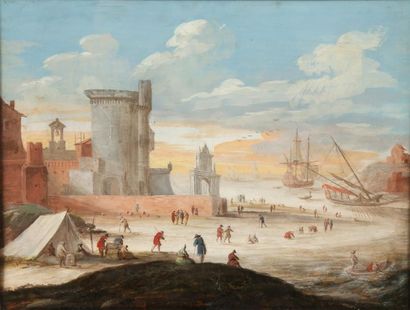 ECOLE HOLLANDAISE Premier tiers du XVIIIe siècle Six études de scène de port: 1 -...