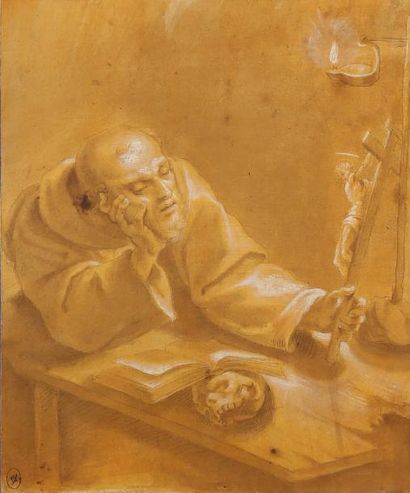ECOLE BOLONAISE Fin du XVIe - début du XVIIe siècle Saint-François en méditation...