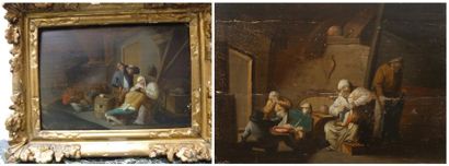 OSTADE Adriaen van (Ecole de) 1610 - 1685 1- L'épouillage des cheveux Huile sur panneau....