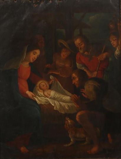 École Flamande du XVIIe siècle Suite de Pierre - Paul Rubens L'Adoration des bergers...