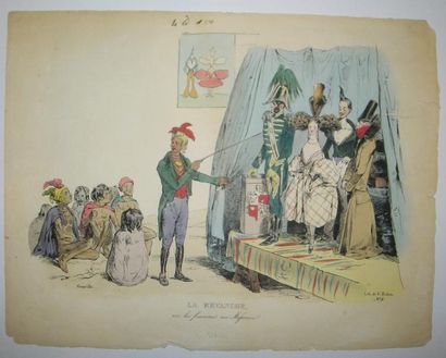 ETATS-UNIS CARICATURE - "La REVANCHE ou les Français au MISSOURI". XIXème. Lithographie...