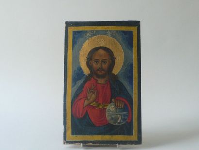 Christ pantocrator au globe céleste. 



Icône sur panneau représentant le Christ...
