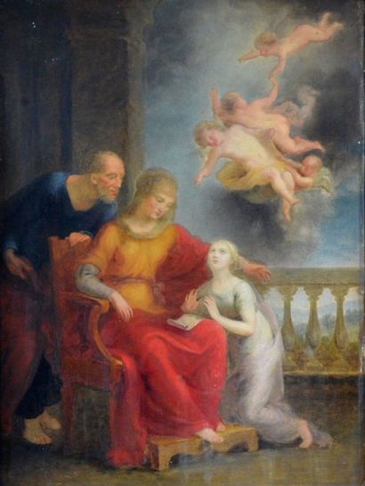 Ecole de Matthéus Van Bree «L'Education de la Vierge». Huile sur panneau (fin XVIII-début...