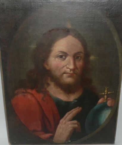 Ecole fin XVIII-ème - début XIX-ème Siècle «Christ bénissant». Huile sur toile (petits...