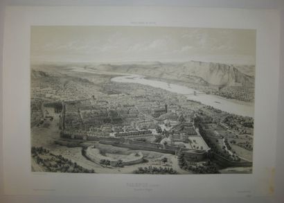 null DRÔME (26) - VUE AERIENNE de "VALENCE, Vue prise du POLYGONE". c.1853. Lithographie...