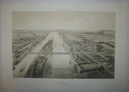 null MAINE-ET-LOIRE (49) - VUE AERIENNE de "SAUMUR". c.1853. Lithographie d'après...
