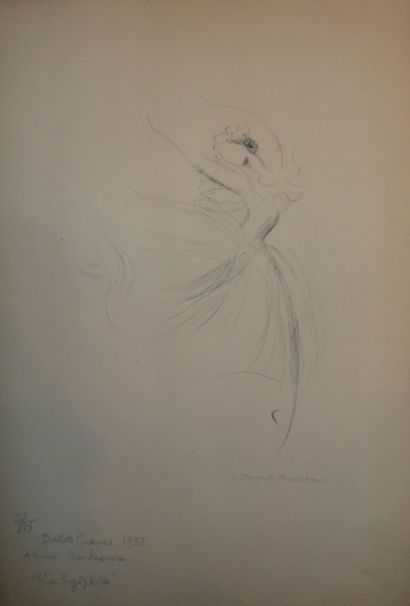 LUCIENNE PAGEOT ROUSSEAUX 1899-1995 Ballet Cuvevas 1958 La Sylphide. Fusain sur papier...