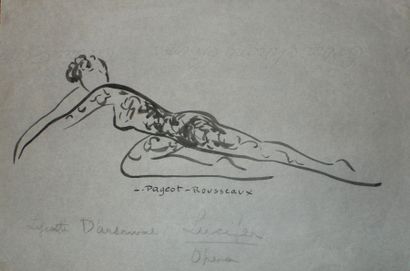 LUCIENNE PAGEOT ROUSSEAUX 1899-1995 Encre sur calque, la danseuse allongée d' ARSONVAL...