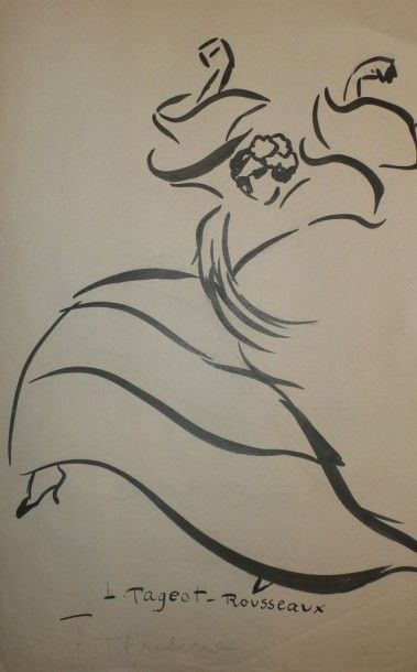 LUCIENNE PAGEOT ROUSSEAUX 1899-1995 Danseuse papier en l' air, encre sur papier 36X23...