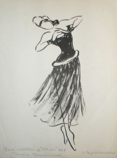 LUCIENNE PAGEOT ROUSSEAUX 1899-1995 PHEDRE 1959 la danseuse, encre sur papier 36X27...