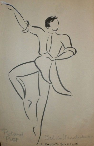 LUCIENNE PAGEOT ROUSSEAUX 1899-1995 Le danseur Roland PETIT, encre sur papier 32X20...
