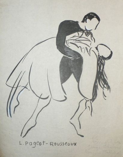 LUCIENNE PAGEOT ROUSSEAUX 1899-1995 Les danseurs. Encre sur papier. 29X21 Signée...