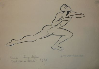 LUCIENNE PAGEOT ROUSSEAUX 1899-1995 Serge LIFAR 1931, Le danseur, encre sur papier,...