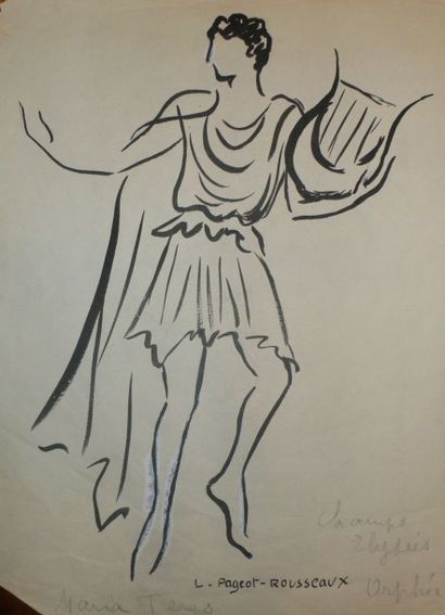 LUCIENNE PAGEOT ROUSSEAUX 1899-1995 Orphée le danseur à la lyre, encre sur papier....