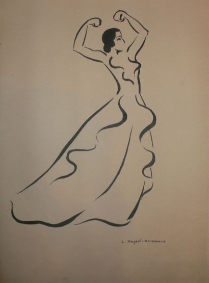 LUCIENNE PAGEOT ROUSSEAUX 1899-1995 La danseuse, encre sur papier, 50X32 Signée en...