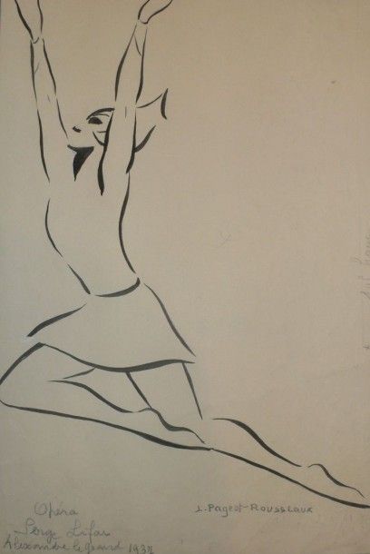 LUCIENNE PAGEOT ROUSSEAUX 1899-1995 Serge LIFAR 1937, Le danseur, encre sur papier,...