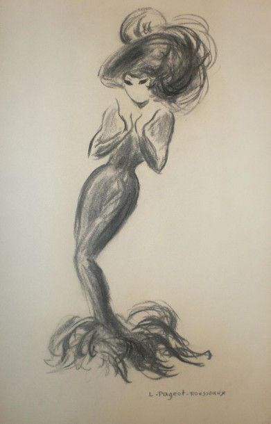 LUCIENNE PAGEOT ROUSSEAUX 1899-1995 La Femme au chapeau, dessin sur papier 50X32...