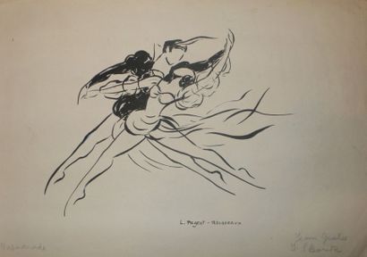 LUCIENNE PAGEOT ROUSSEAUX 1899-1995 Mascarade, encre sur papier, les danseurs 34X50...