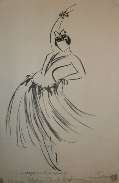 LUCIENNE PAGEOT ROUSSEAUX 1899-1995 Rosella coups de feu 1951, la danseuse dessin...