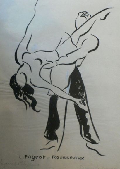 LUCIENNE PAGEOT ROUSSEAUX 1899-1995 Les danseurs, encre sur papier, 45X28 Signée...