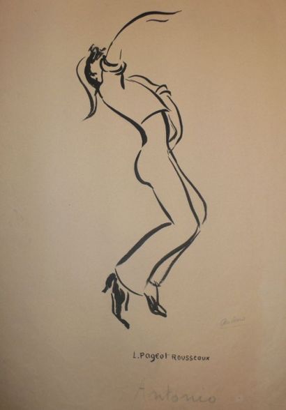 LUCIENNE PAGEOT ROUSSEAUX 1899-1995 ANTONIO le danseur, encre sur papier, 50X33 Signée...