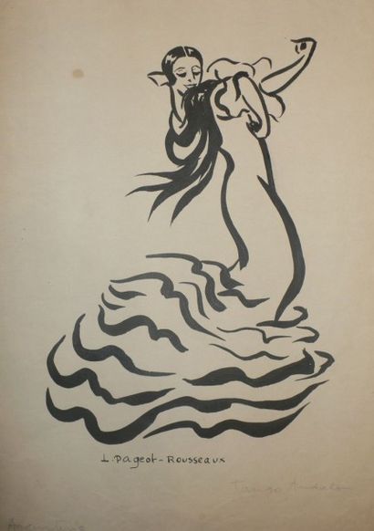 LUCIENNE PAGEOT ROUSSEAUX 1899-1995 Le Tango la danseuse, encre sur papier, 50X32...
