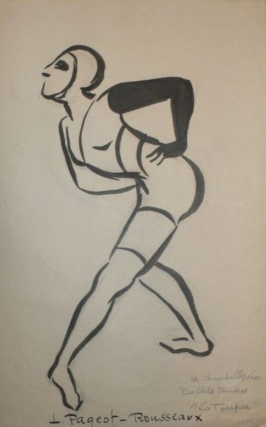 LUCIENNE PAGEOT ROUSSEAUX 1899-1995 Le danseur La toupie, encre sur papier, 36X23...