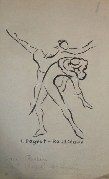 LUCIENNE PAGEOT ROUSSEAUX 1899-1995 Les danseurs, passions 1950, encre sur papier...