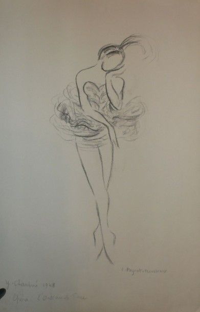 LUCIENNE PAGEOT ROUSSEAUX 1899-1995 La danseuse Y.CHAUVIRE 1948 dessin, 50X32 Signé...