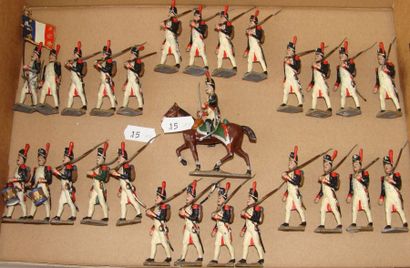null 1er Empire: Grenadiers au défilé dont Officier à cheval et à pied ? Porte Drapeau...