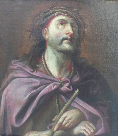 Ecole espagnole XVII-XVIII-ème «Christ aux liens». huile sur toile. 36 x 30 cm