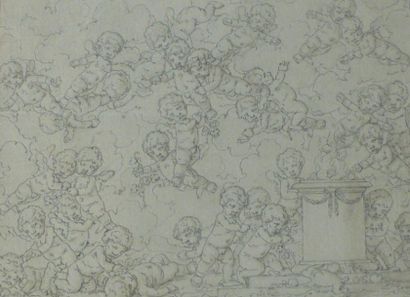Ecole fin XVIII ou début XIX-ème «Amours». 20 x 26,5 cm