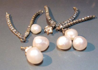 null Lot d'éléments de collier sertis de diamants taillés en roses et six perles...