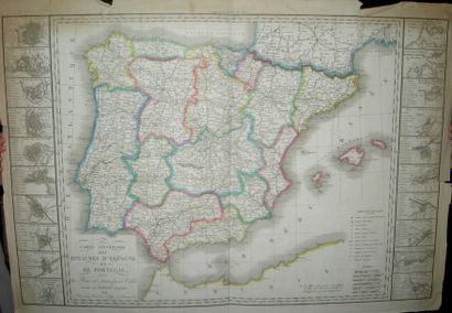 Espagne - Portugal "Carte itinéraire des Royaumes d'ESPAGNE et de PORTUGAL, avec...