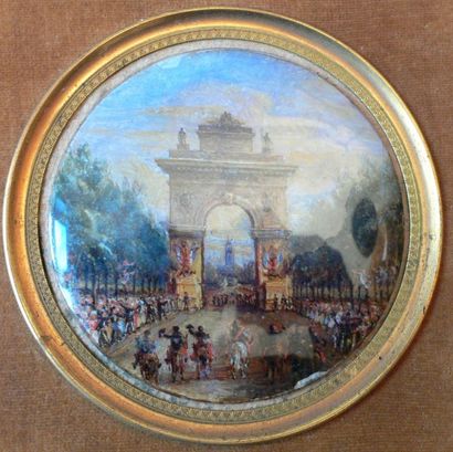 null Fixé sous verre « Vue de l'Arc de Triomphe ». XIX-ème. Diam.: 8 cm.